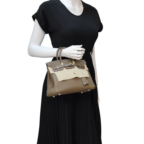 HERMES Birkin 25 Swift Calfskin Leather Tote Bag Etoupe