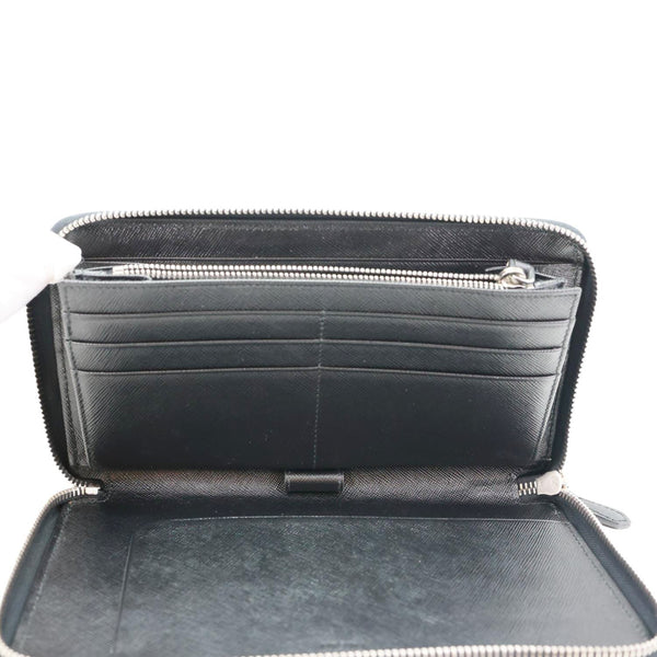 PRADA Zip Around Saffiano Leather Wallet Black