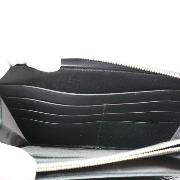 PRADA Zip Around Saffiano Leather Wallet Black