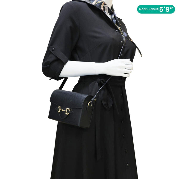 GUCCI Horsebit 1955 Flap Leather Shoulder Bag Black 732314