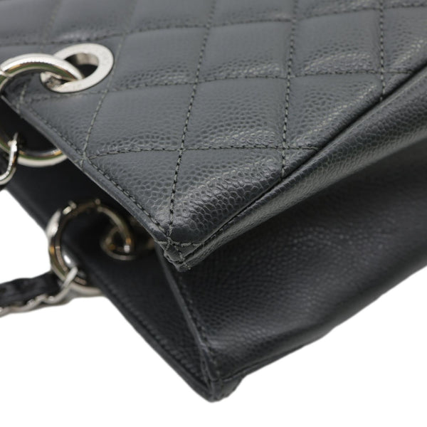 CHANEL Grand Shopping Quilted Caviar Leather Tote Bag Dark Grey
