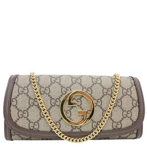 GUCCI Blondie Continental Dollar GG Supreme Canvas Chain Wallet Beige 725215
