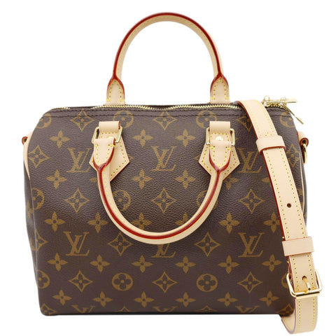 LOUIS VUITTON Speedy 25 Bandouliere Monogram Canvas Satchel Bag Brown