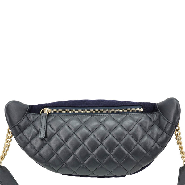 CHANEL Paris Hamburg Charms Quilted Wool Waist Bag Navy Blue