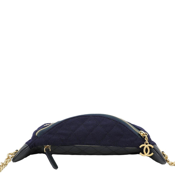 CHANEL Paris Hamburg Charms Quilted Wool Waist Bag Navy Blue