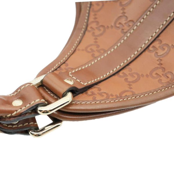 GUCCI Joy Bardot GG Signature Leather Hobo Bag Brown 203493