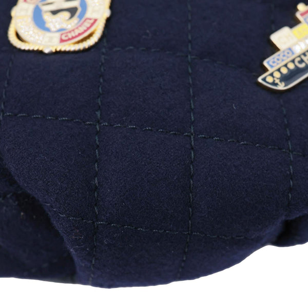 CHANEL Paris Hamburg Charms Quilted Wool Waist Bag Navy Blue