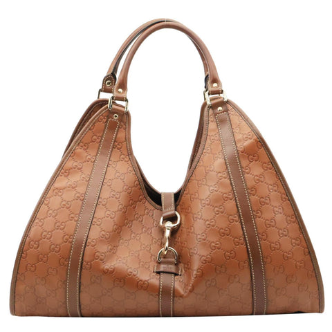 GUCCI Joy Bardot GG Signature Leather Hobo Bag Brown 203493