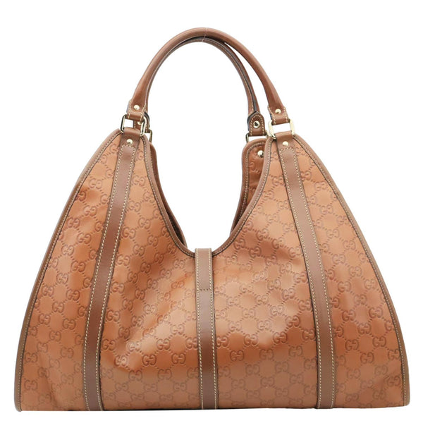 GUCCI Joy Bardot GG Signature Leather Hobo Bag Brown 203493