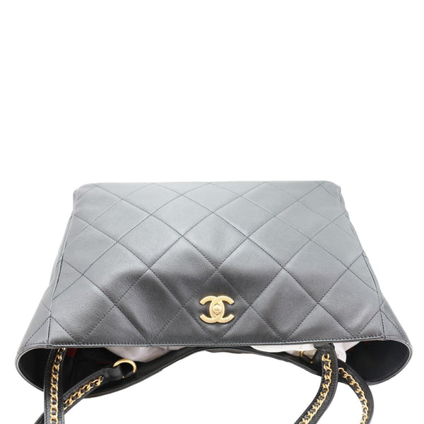 CHANEL Book Pocket Quilted Calfskin Shopping Tote Bag Black