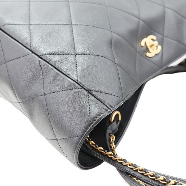 CHANEL Book Pocket Quilted Calfskin Shopping Tote Bag Black