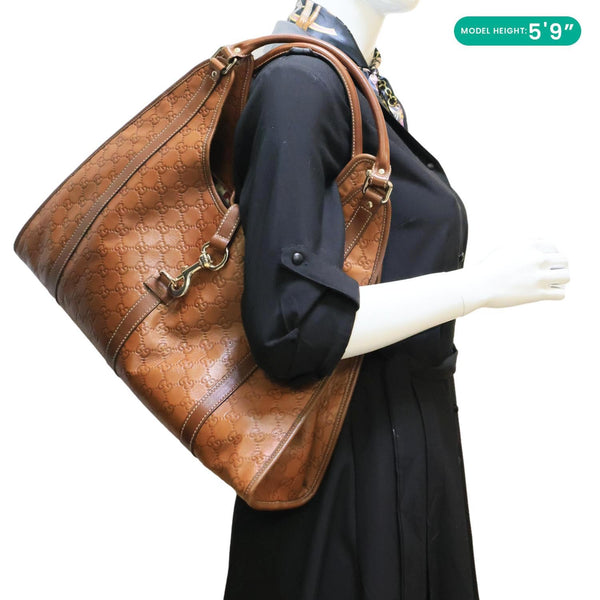 GUCCI Joy Bardot GG Signature Leather Hobo Bag Brown 203493