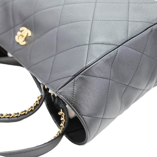 CHANEL Book Pocket Quilted Calfskin Shopping Tote Bag Black