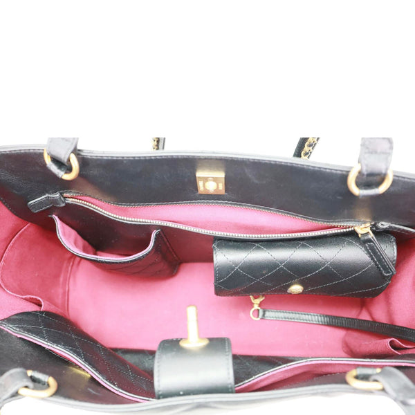 CHANEL Book Pocket Quilted Calfskin Shopping Tote Bag Black