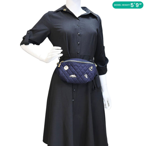 CHANEL Paris Hamburg Charms Quilted Wool Waist Bag Navy Blue