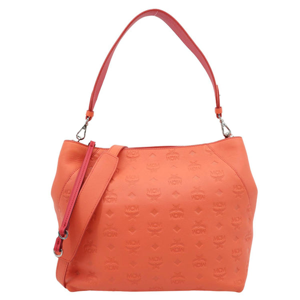 MCM Klara Embossed Visetos Leather Hobo Bag Orange