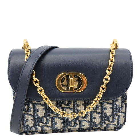 CHRISTIAN DIOR Miss Maddy Flap Mini Oblique Canvas Crossbody Bag  Navy Blue