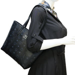 MCM Aren Visetos Monogram Canvas Top-Zip Tote Bag Black