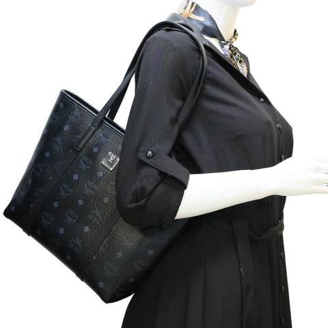 MCM Aren Visetos Monogram Canvas Top-Zip Tote Bag Black