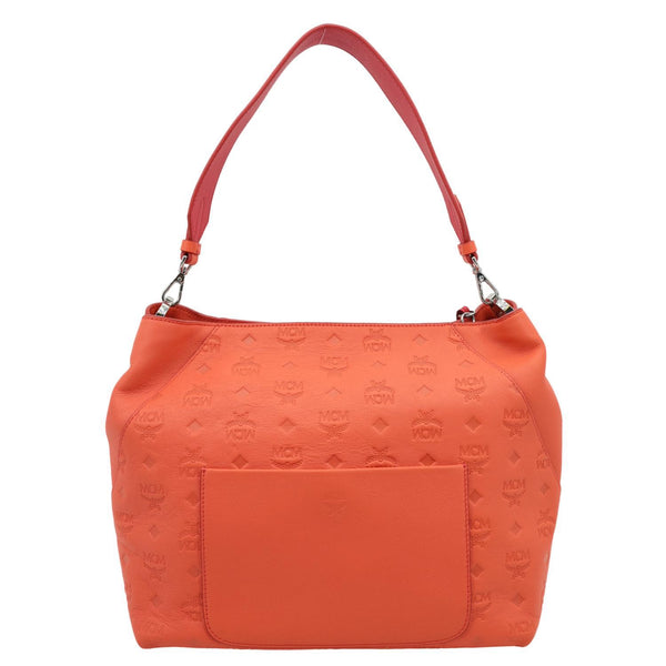 MCM Klara Embossed Visetos Leather Hobo Bag Orange