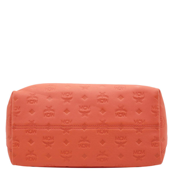 MCM Klara Embossed Visetos Leather Hobo Bag Orange