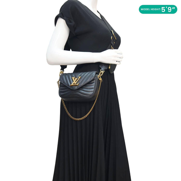 LOUIS VUITTON New Wave Multi Pochette Leather Chain Shoulder Bag Black