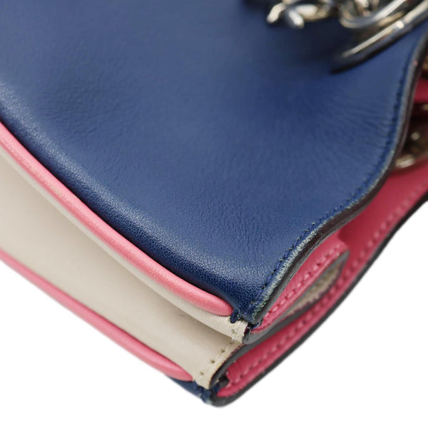 CHRISTIAN DIOR Diorissimo Medium Tri Color Calfskin Leather Tote Bag Navy Blue
