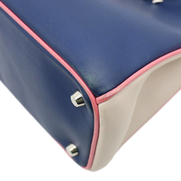 CHRISTIAN DIOR Diorissimo Medium Tri Color Calfskin Leather Tote Bag Navy Blue