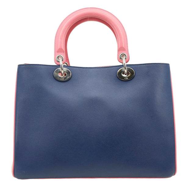 CHRISTIAN DIOR Diorissimo Medium Tri Color Calfskin Leather Tote Bag Navy Blue