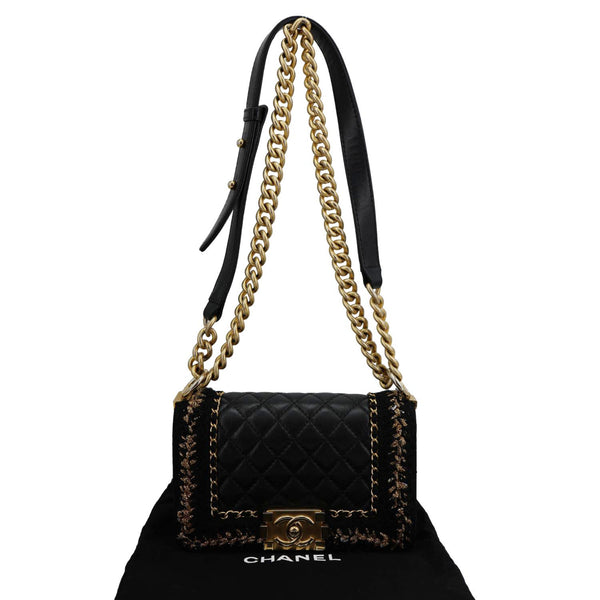 CHANEL Boy Flap Braided Jacket Tweed Crossbody Bag Black