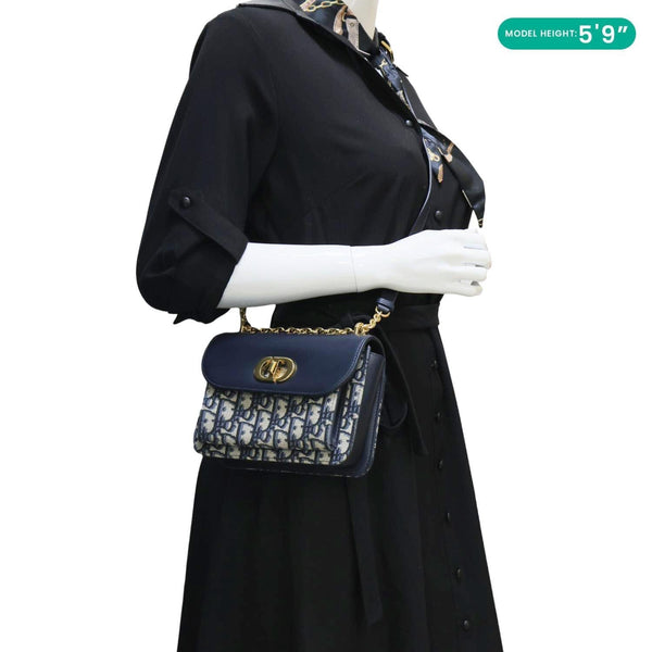 CHRISTIAN DIOR Miss Maddy Flap Mini Oblique Canvas Crossbody Bag  Navy Blue