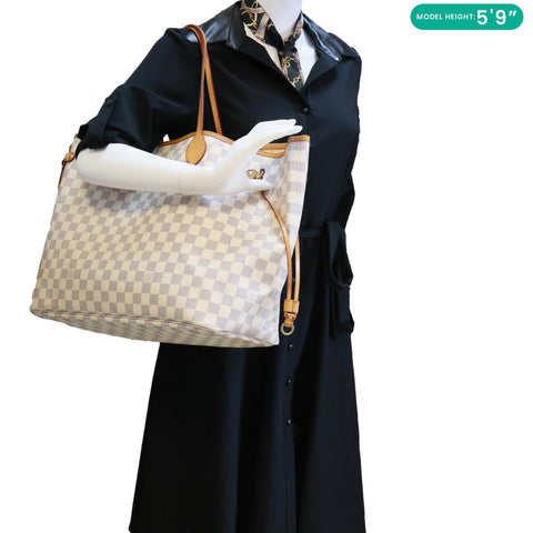LOUIS VUITTON Neverfull GM Damier Azur Tote Shoulder Bag White