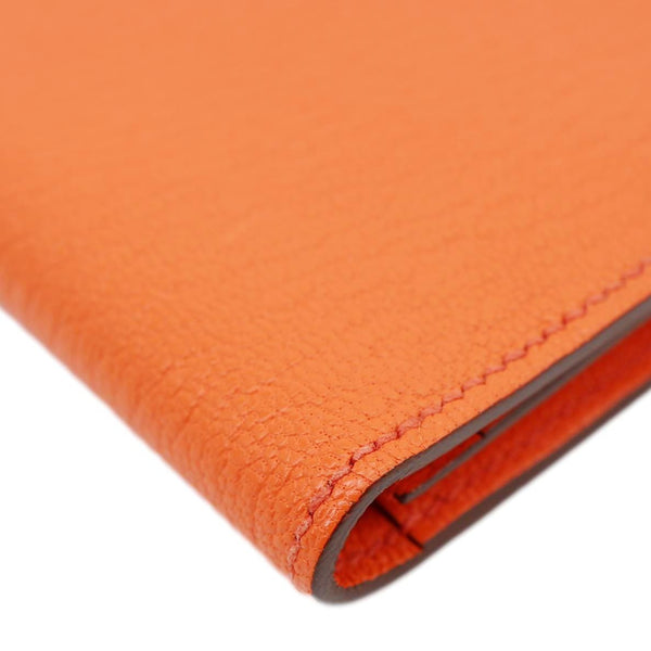 HERMES Bearn Leather Wallet Orange