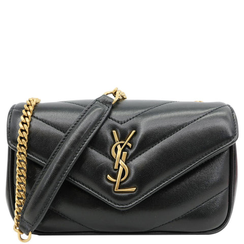 YVES SAINT LAURENT Loulou Mini Chevron Lambskin Leather Crossbody Bag Black