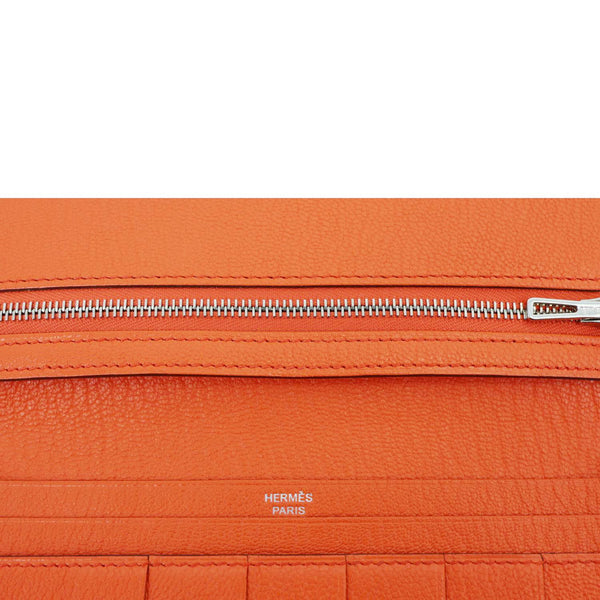 HERMES Bearn Leather Wallet Orange
