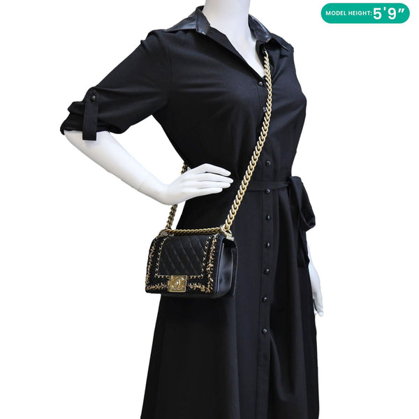 CHANEL Boy Flap Braided Jacket Tweed Crossbody Bag Black