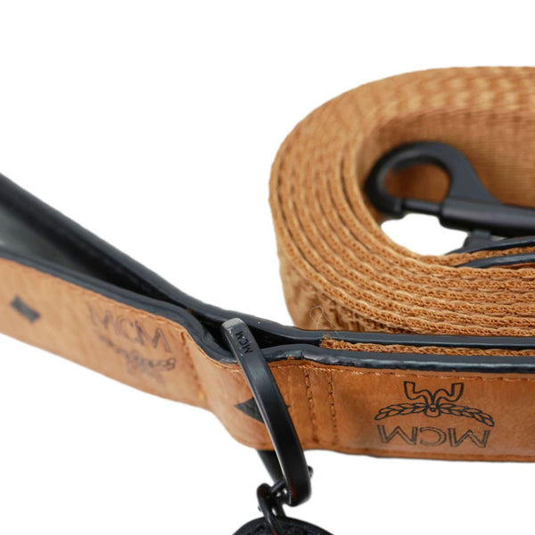 MCM Pet Collar Visetos Canvas Cartoon Patches Leash Cognac