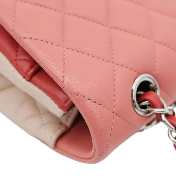 CHANEL Valentine Crystal Hearts Classic Flap Quilted Leather Shoulder Bag Tricolor