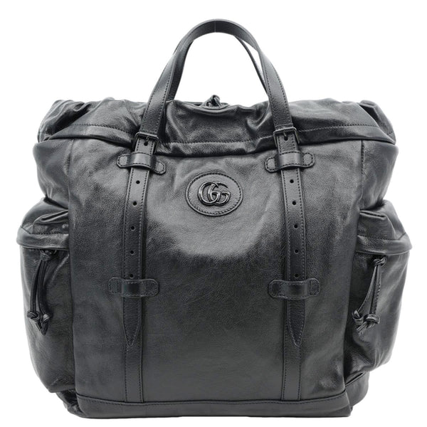 GUCCI Piuma Monochrome Leather Drawstring Bag Black 725664