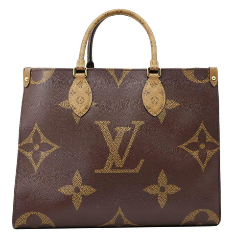 LOUIS VUITTON Onthego MM Giant Monogram Reverse Canvas Tote Bag Brown