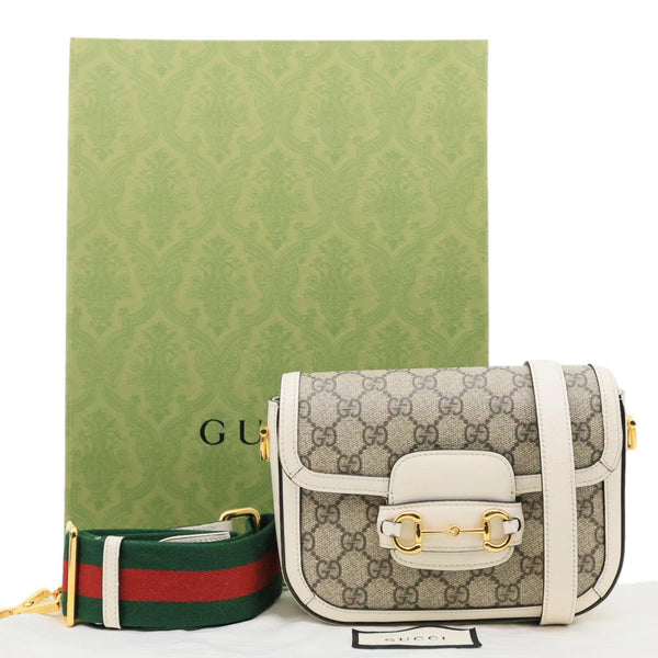 GUCCI Horsebit 1955 GG Supreme Canvas Shoulder Bag Beige 658574