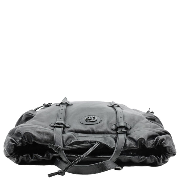 GUCCI Piuma Monochrome Leather Drawstring Bag Black 725664