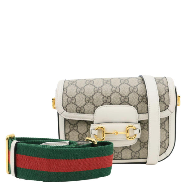 GUCCI Horsebit 1955 GG Supreme Canvas Shoulder Bag Beige 658574