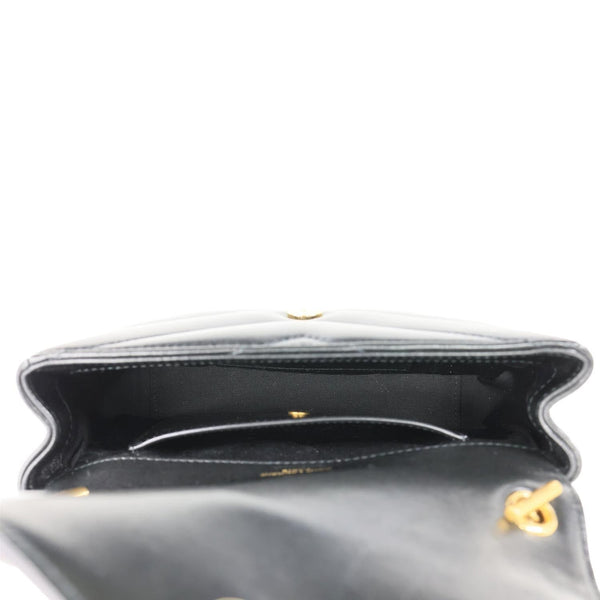 YVES SAINT LAURENT Loulou Mini Chevron Lambskin Leather Crossbody Bag Black