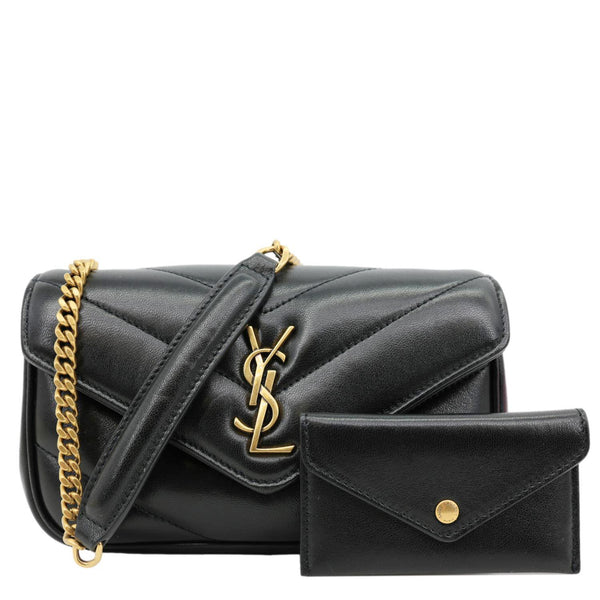 YVES SAINT LAURENT Loulou Mini Chevron Lambskin Leather Crossbody Bag Black
