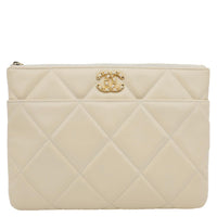CHANEL Interlocking CC Quilted 19 Leather O-Case Off White