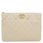 CHANEL Interlocking CC Quilted 19 Leather O-Case Off White