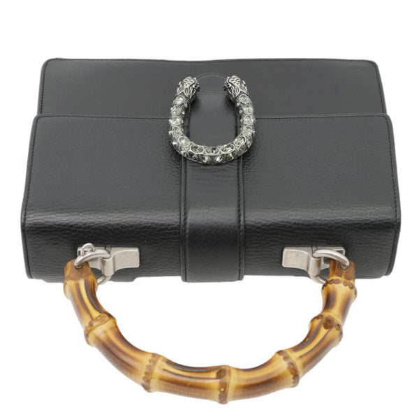 GUCCI Dionysus Bamboo Medium Leather Top Handle Shoulder Bag Black 448075