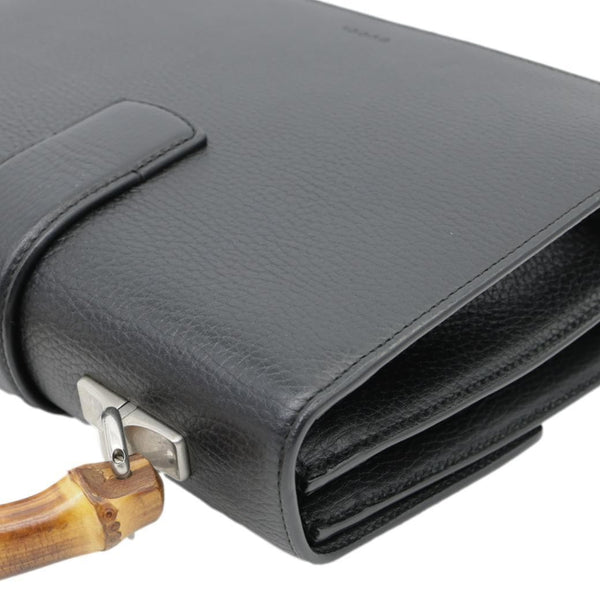 GUCCI Dionysus Bamboo Medium Leather Top Handle Shoulder Bag Black 448075