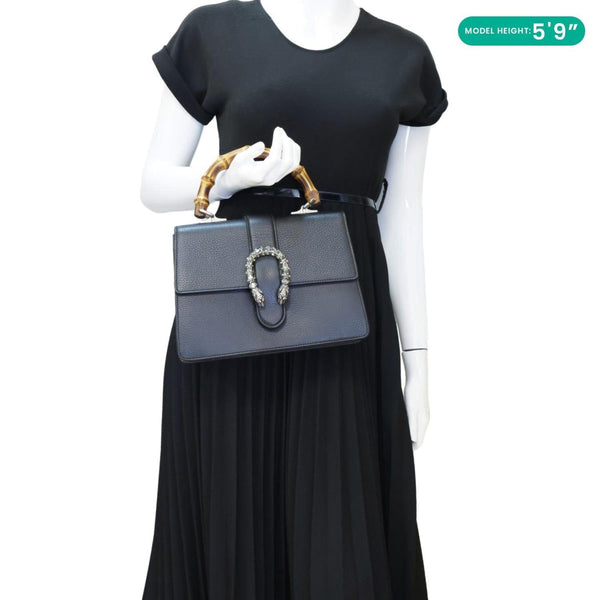 GUCCI Dionysus Bamboo Medium Leather Top Handle Shoulder Bag Black 448075